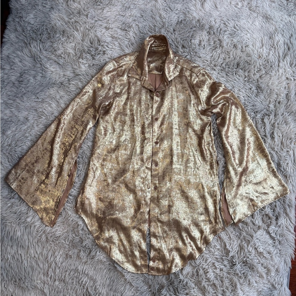 SHEIN Shiny Gold Long Sleeve Shirt
